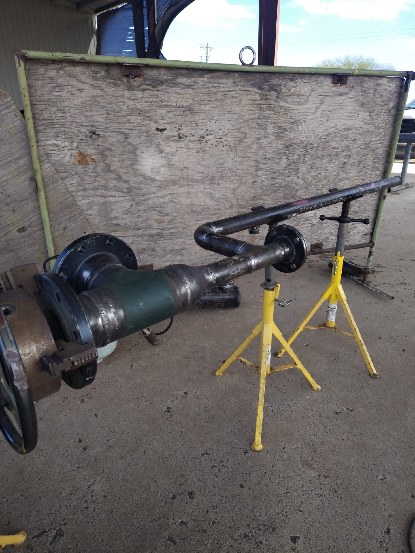 Flanged pipe manifold fabricated in the shop yard